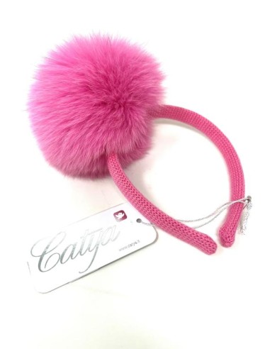 Cerchietto 100% lana con pon pon volpe grande colore rosa bubble